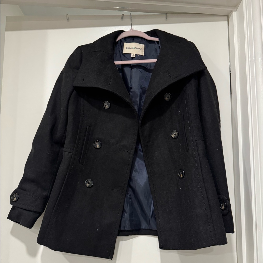 Thread & Supply Black Double-Breasted Pea Coat